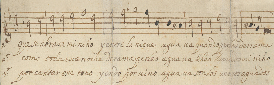 Fragmento de las coplas &ldquo;Que se abrasa mi niño&rdquo; conservadas en el Österreichisches Staatsarchiv ref: AT-OeStA/AVA FA Harrach Fam Kt. 773.10 fol.168r