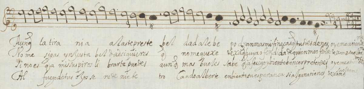 Detalle del tono &ldquo;Aunque la tirana alas te preste&rdquo; conservado en el Österreichisches Staatsarchiv ref: AT-OeStA/AVA FA Harrach Fam Kt. 773.11 fol.06r