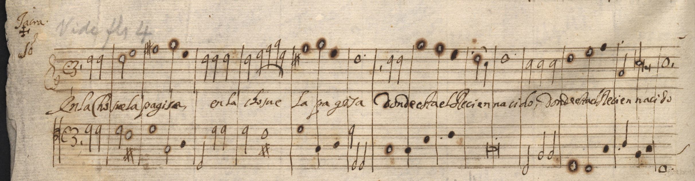 Comienzo del villancico En la chozuela pajiza. P-Cug MM-232 (f. 1v)