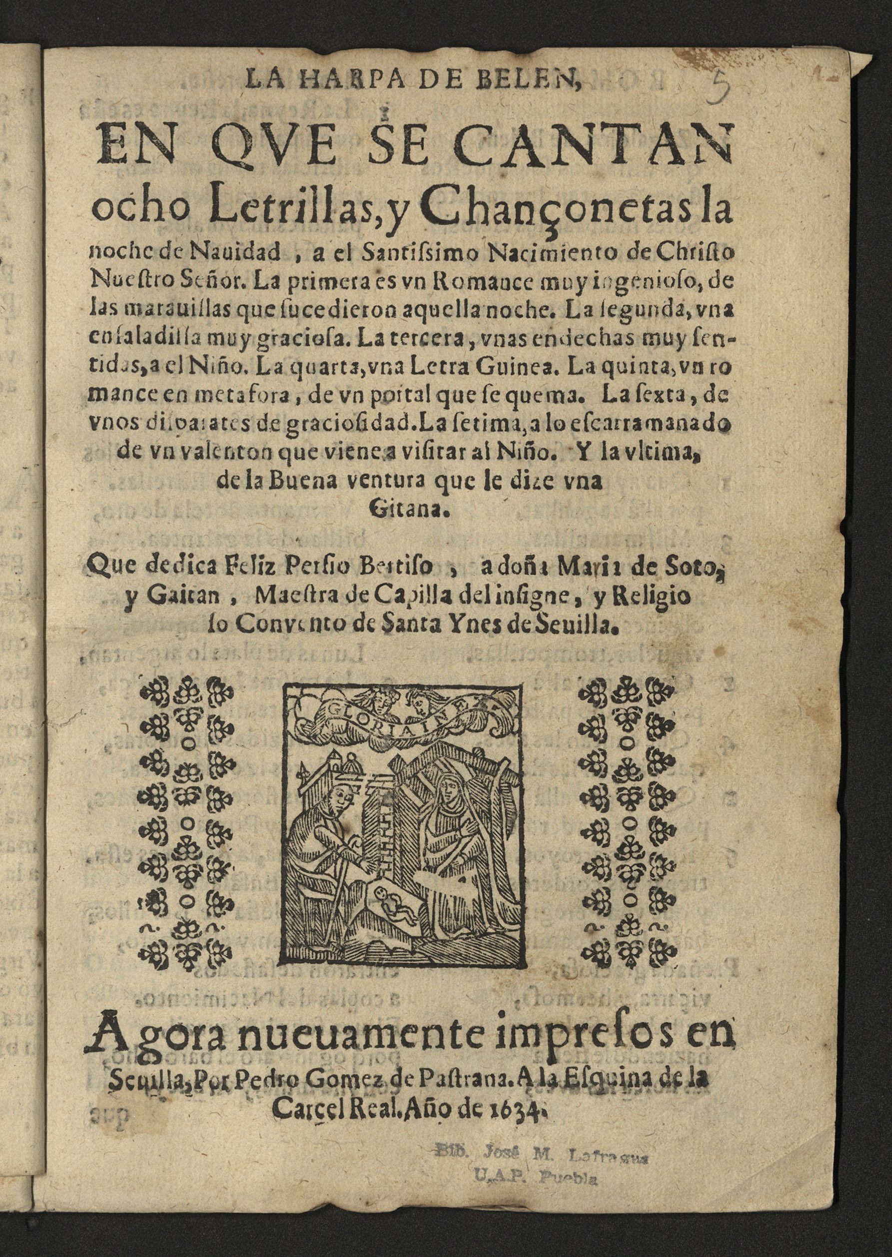 Portada de la edición de 1634 de La harpa de Belén