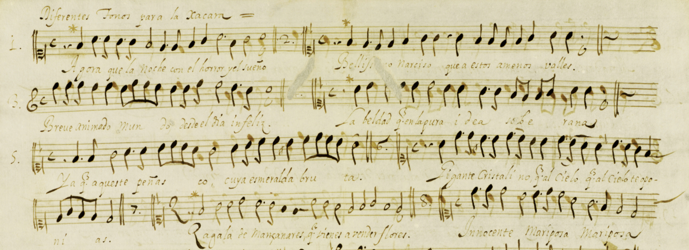 Fragmento de la Jácara con variedad de tonos donde se suceden citas poéticas y musicales de diferentes tonos. E-Bbc M 753/24