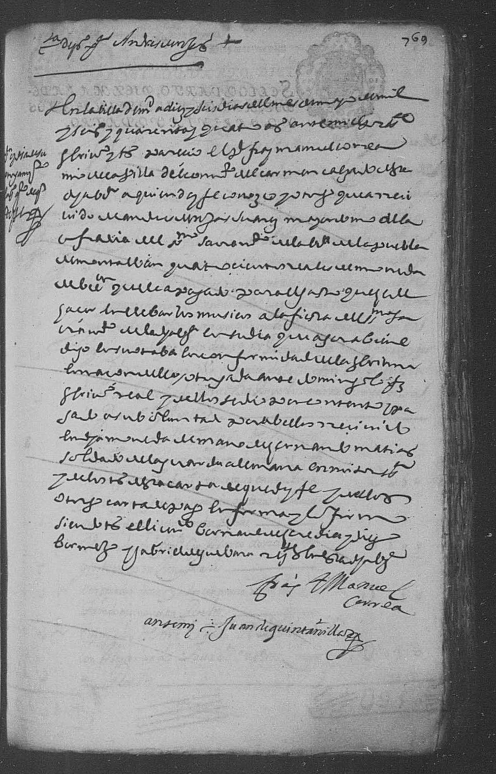 Comprobante firmado por Correa del pago recibido para llevar su capilla de música a la Puebla de Montalbán para las fiestas del Corpus. E-Mahp Protocolos notariales de Madrid tomo 3707 de 1644