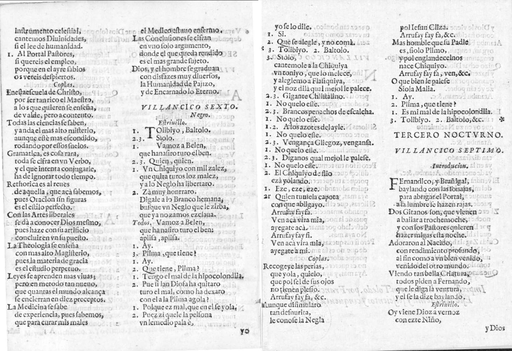 Paginas con el villancico Tolibiyo, Baltolo incluido en el pliego de villancicos de la Navidad de 1655 en Toledo