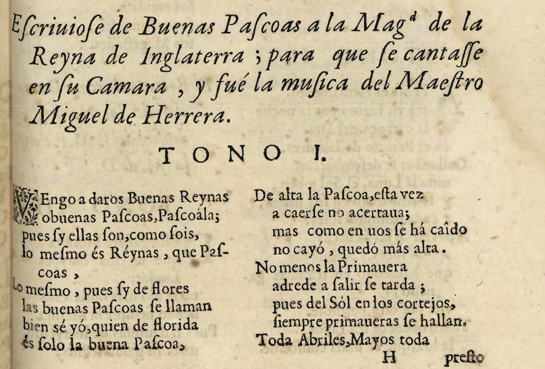 Comiendo del Tono I de La Avena de Tersicore de las Obras Métricas de Francisco Manuel de Melo