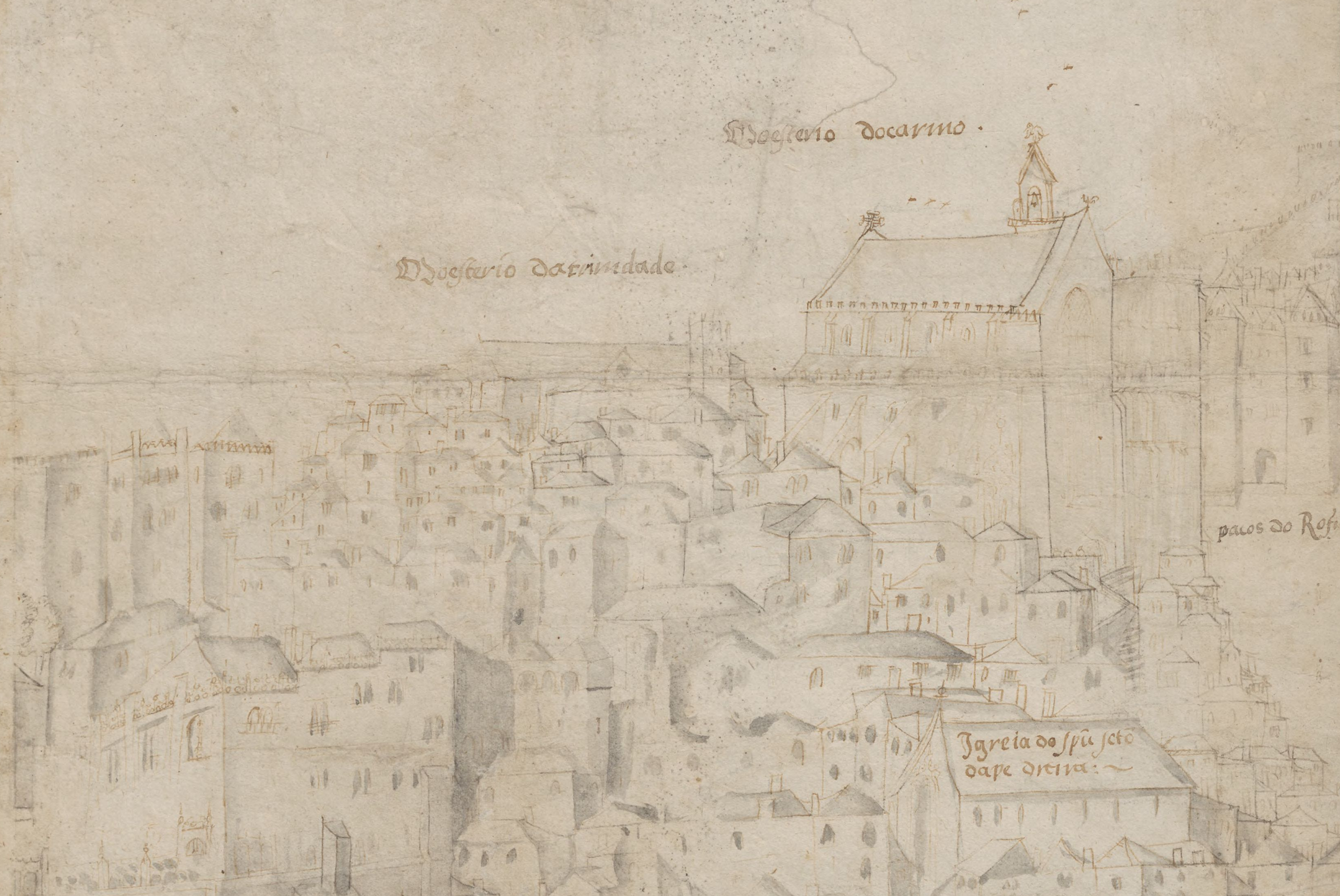 Detalle de un dibujo anónimo de Lisboa mostrando el Convento do Carmo (1550-1570 aprox). NL-Lu COLLBN J29-15-7831-110/30n-q
