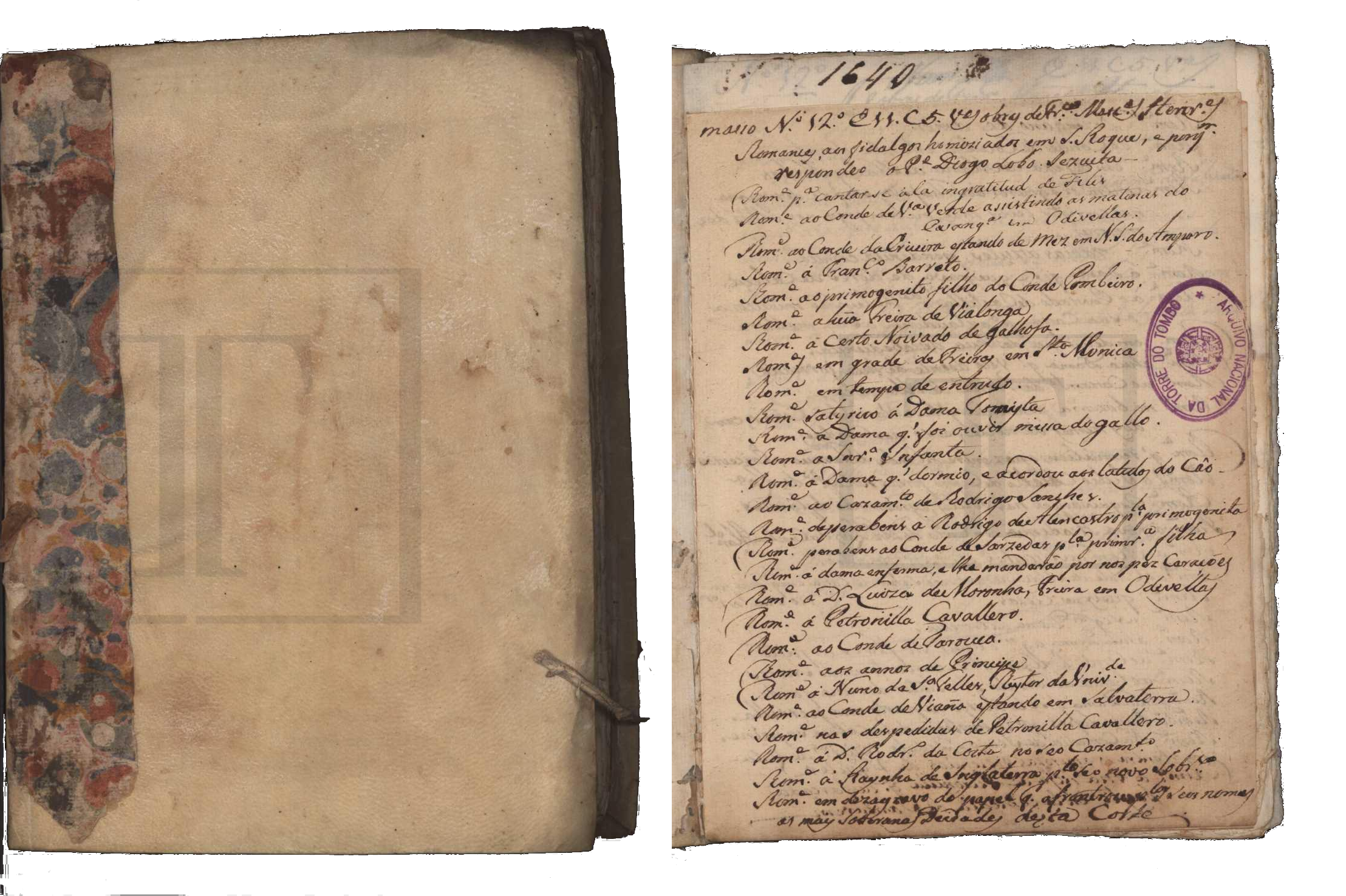Portada y primera página del índice del manuscrito PT/TT/MSLIV/1640