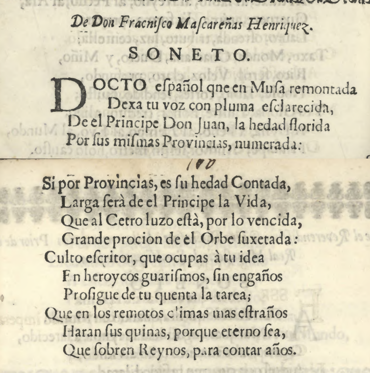 Versión impresa por Manuel de Sentmenat-Oms del poema de Mascarenhas