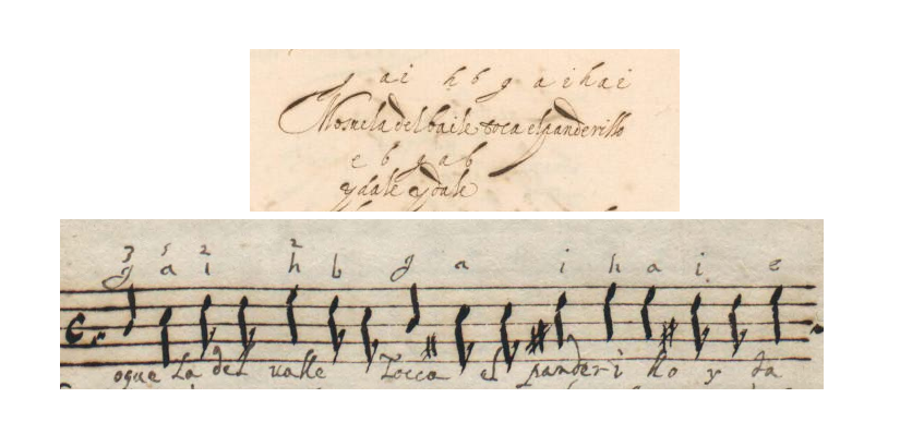 Arriba detalle del alfabeto de I-Fr 2804. Abajo detalle del alfabeto de PL-Kj Mus. ms. 40163