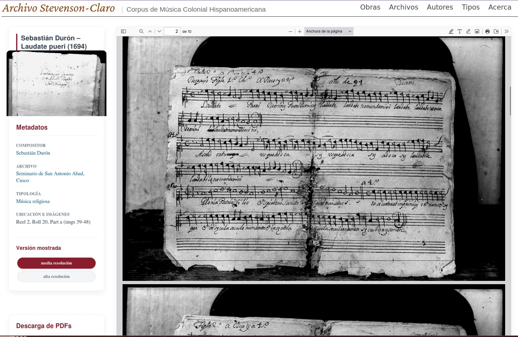 Aspecto del visor de los manuscritos
