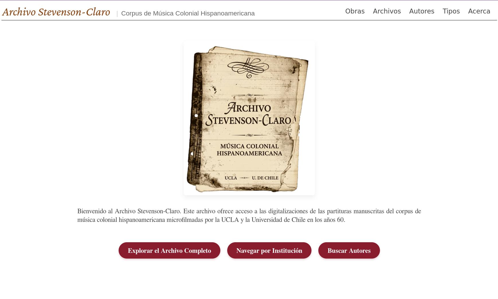 Aspecto del sitio web Archivo Stevenson-Claro