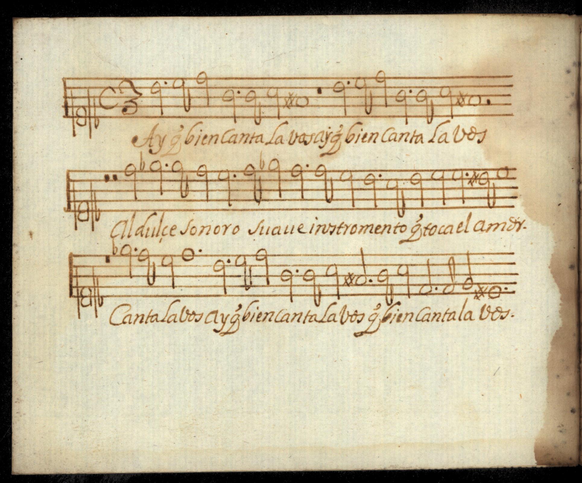 Comienzo Ay, qué bien canta la voz en el manuscrito de Tentúgal