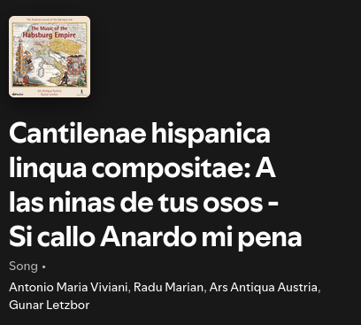 Información de la pista del CD grabado por Ars Antiqua Austria con los dos tonos A-Wn Mus Hs. 18762/6 seguidos